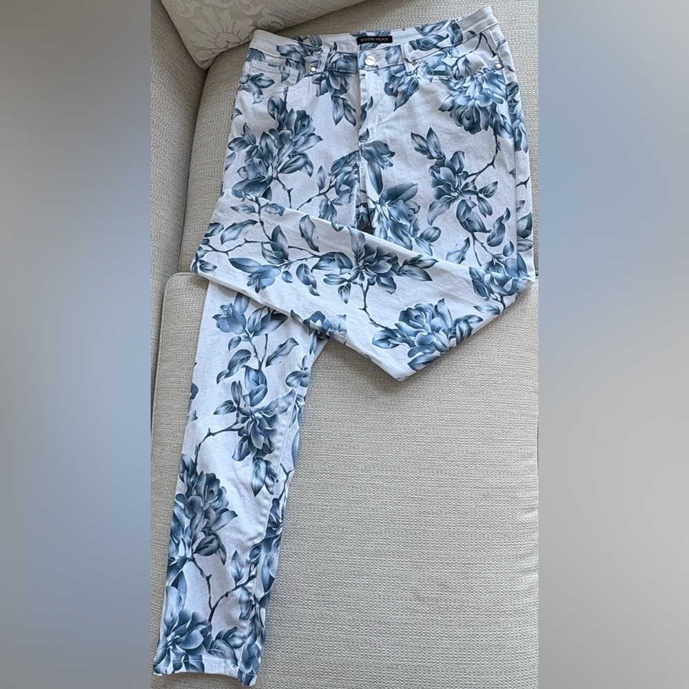 Boston Proper Blue and White Floral Trousers